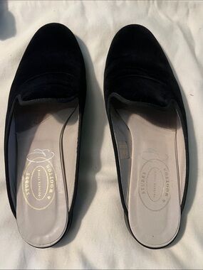 Stubbs & Wootton Black Velvet Slip-On Mules